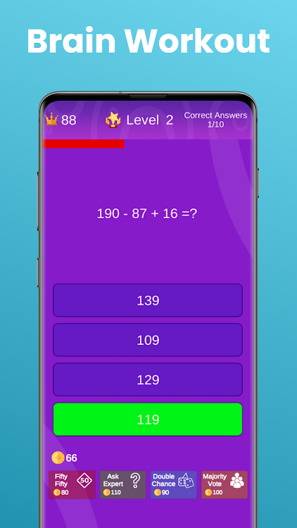 #5. Math Quiz: Brain Training Game (Android) By: Waneta Games