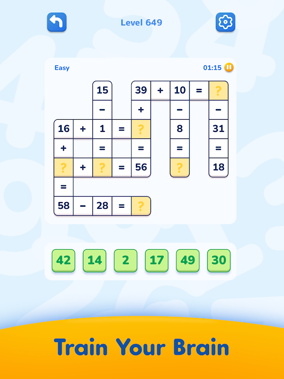 #5. Math Crossword — Number puzzle (Android) By: ZephyrMobile