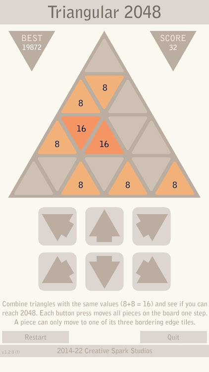 #2. Triangular 2048 - Logic Puzzle (Android) By: Creative Spark Studios