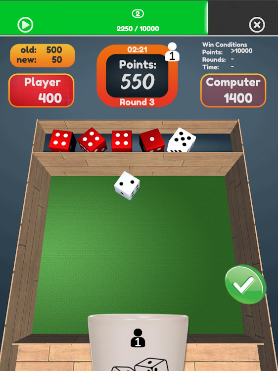 #7. 10000 Dice Farkle King 3D (Android) By: Little Panda Games