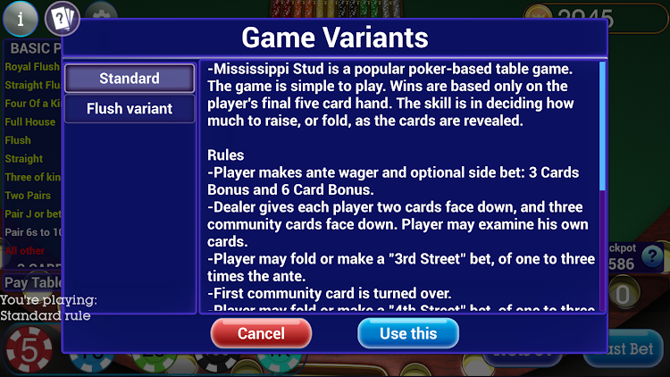 #2. Mississippi Stud Poker (Android) By: Blue Wind Studio