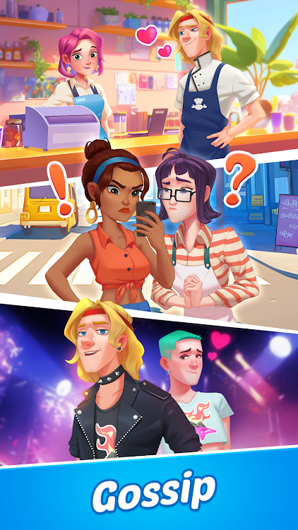 #1. Gossip Street: Merge & Story (Android) By: LinkDesks - Jewel Games Star