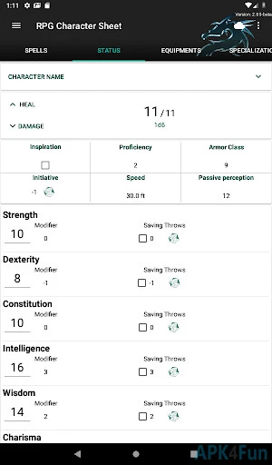RPG Character Sheet Screenshot Image