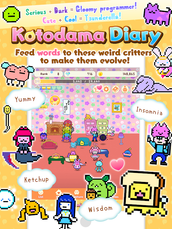 #8. Kotodama Diary: Cute Pet Game (Android) By: Polaris-x Inc.