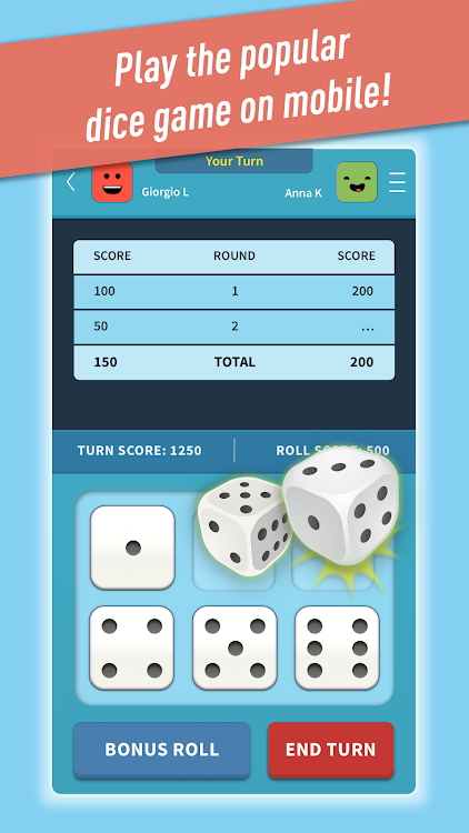 #1. Farkle Friends! Dice Game (Android) By: Yargies Games